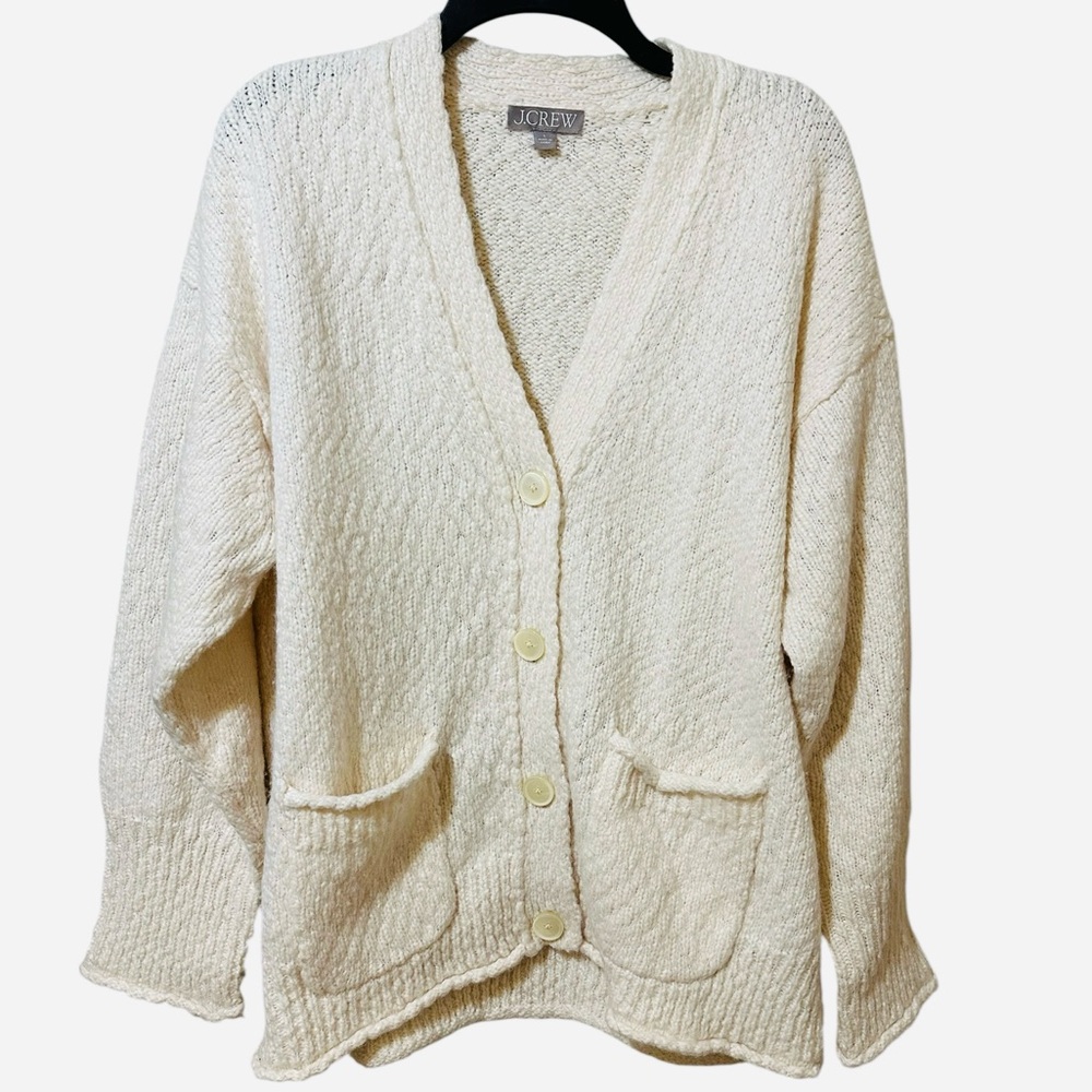 J. CREW ivory Relaxed Cardigan in Textured Yarn oversized boxy fit NWOT - Large - Picture 3 of 11